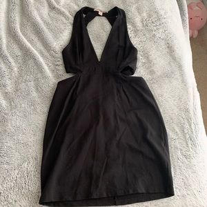 Black Bodycon Deep V Dress w Cut out